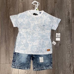 7 For All Mankind - Blue Tie Dye Strip Shirt and Denim short set